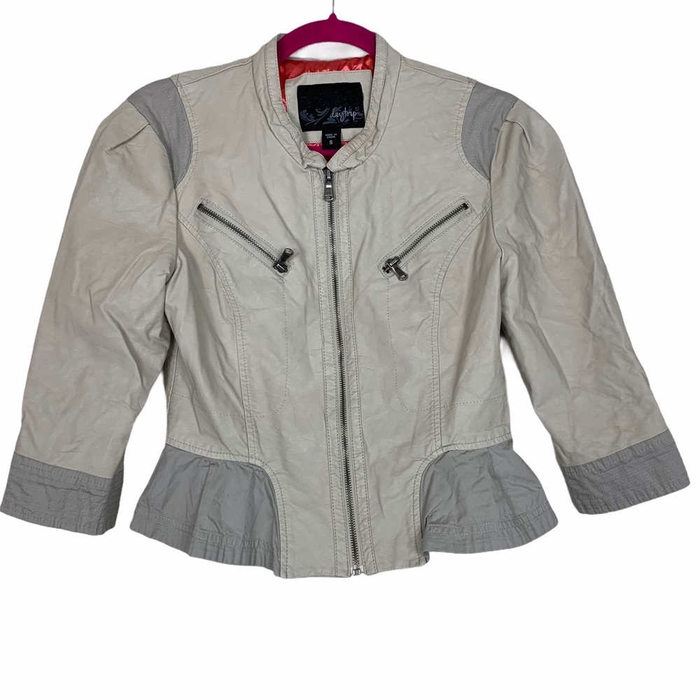 Daytrip Moto Peplum Faux Vegan Leather Jacket S